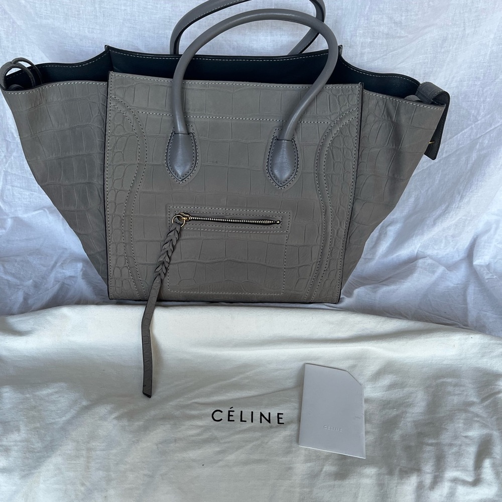 Celine Taupe Croc-Embossed Tote